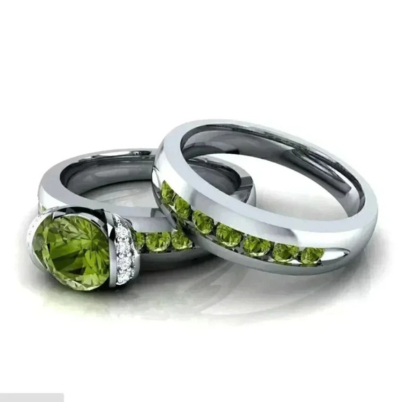 Gorgeous 925 Silver Peridot Diamond 2Pc Set - Picture 1 of 4